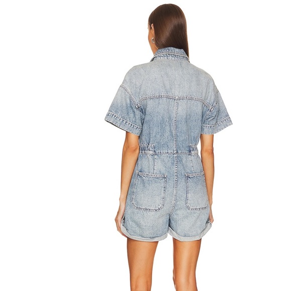 Free People Marci Denim Short Button Up Romper - Picture 3 of 7